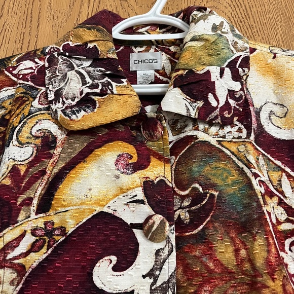 Chico’s Vibrant Multi Floral Print Silk Blend Blazer in Textured Fabric Sz-M - Picture 2 of 6